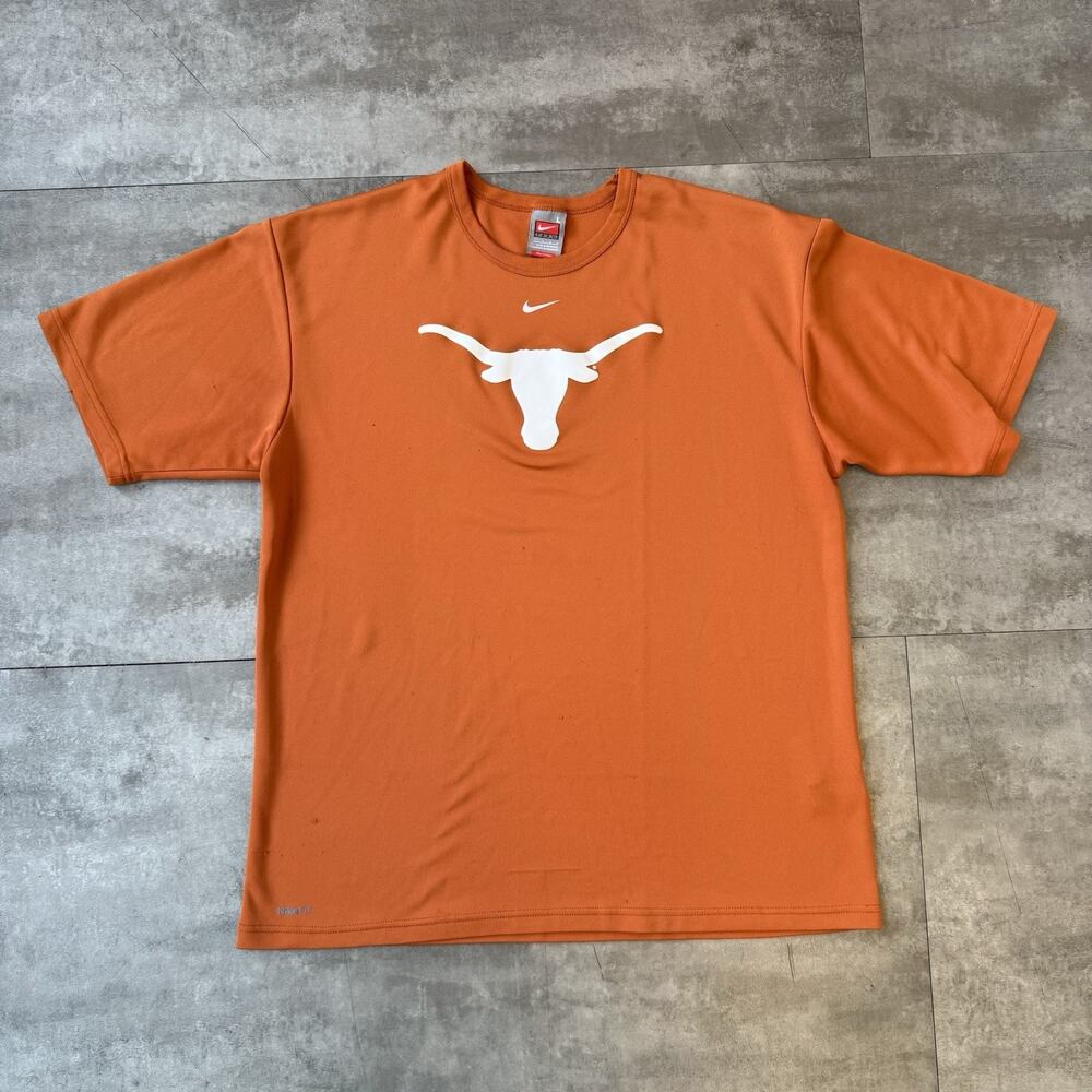 Vintage Nike Texas Longhorns Shirt Orange Center Swoosh NCAA Logo Y2K Size L
